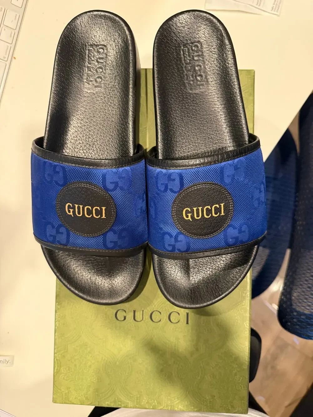 Gucci “Off the Grid” GG Slides – Navy Blue – Men’s Size 10